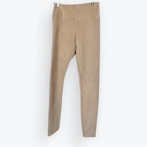 TAHARI T FAUX LEATHER/SUEDE STRETCH LEGGINGS CAMEL BEIGE TAN SIZE S SMALL